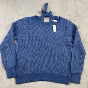 Loft Sweater Womens XL Blue Marl Shimmer Tie Back Long Sleeve Pullover Office